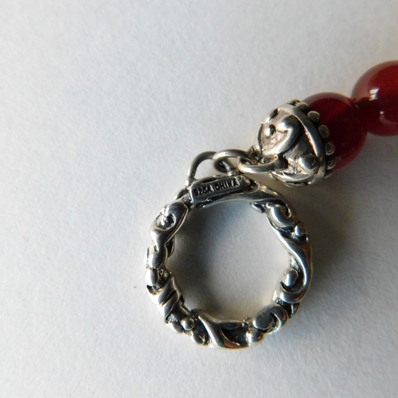 sterling and carnelian stone knotted bead necklace - Picture 6 of 6